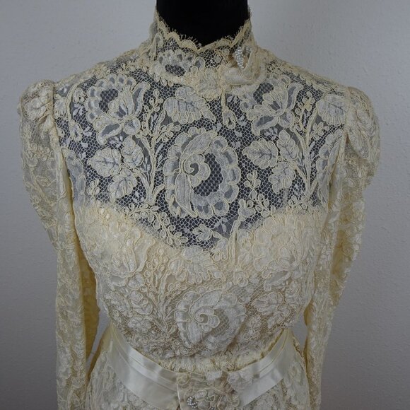 VTG 80s 90s Wedding Dress Ivory Lace Custom Made Size S Party Prom with Jacket - Picture 4 of 16
